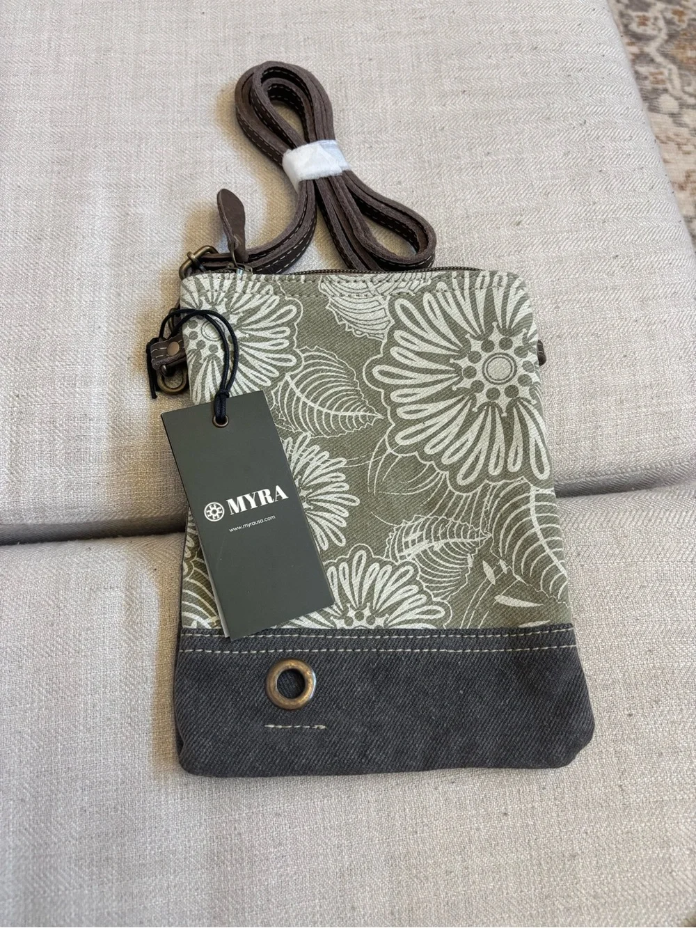 NWT Myra Bag Leafy Upcycled Canvas & Leather Crossbody Bag S-1466 Floral Boho